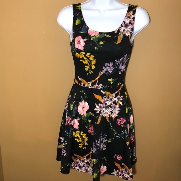 H&M Dresses Hm Divided Black Floral Skater Dress Poshmark